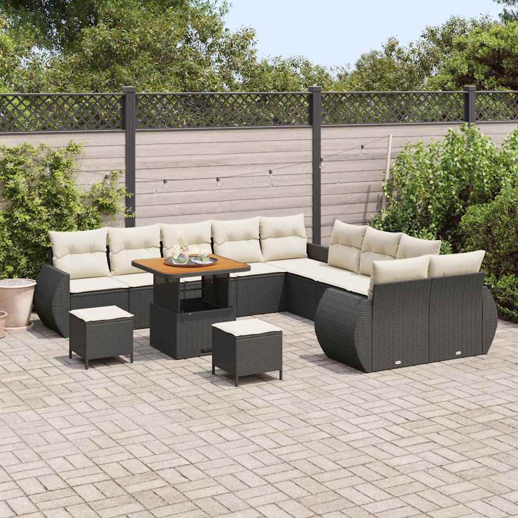 Set Divano da Giardino 13 pcs Nero polyrattan