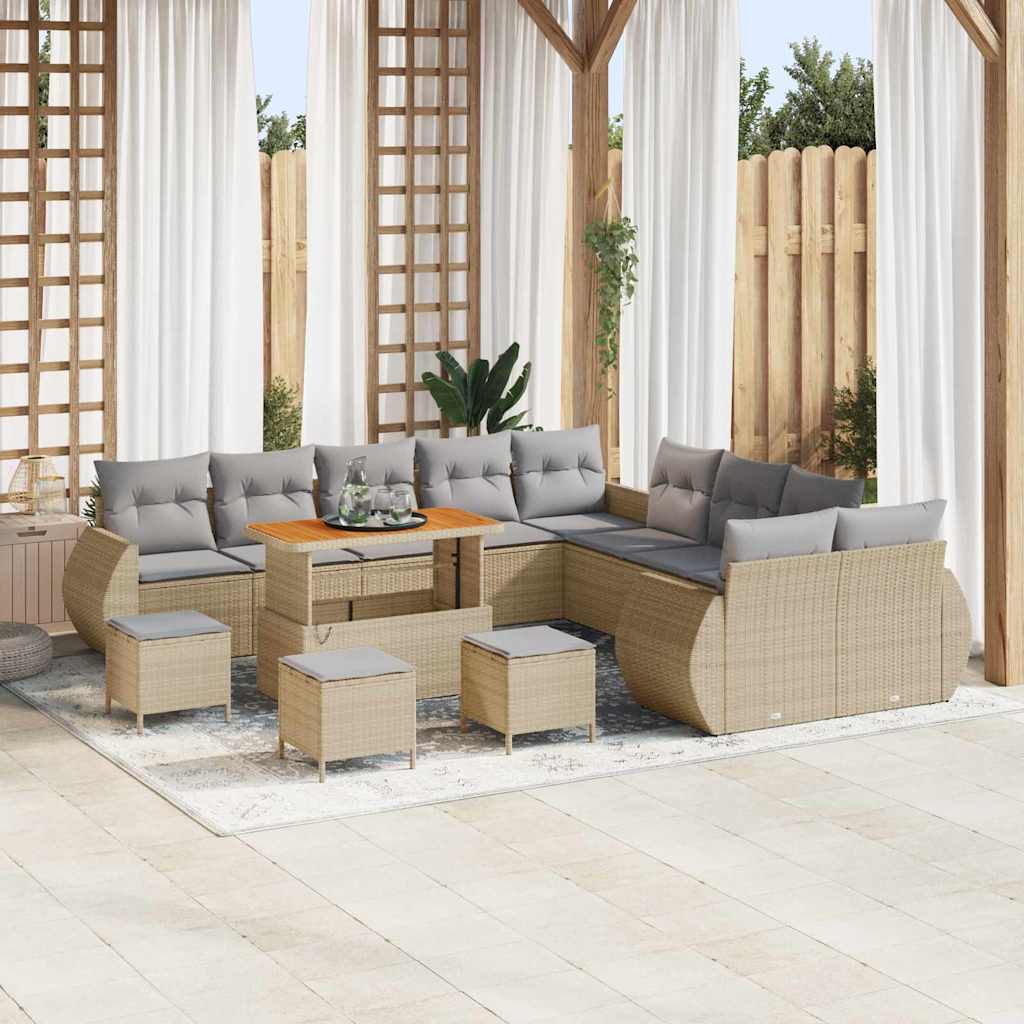 Set Divano da Giardino 14 pcs Beige polyrattan