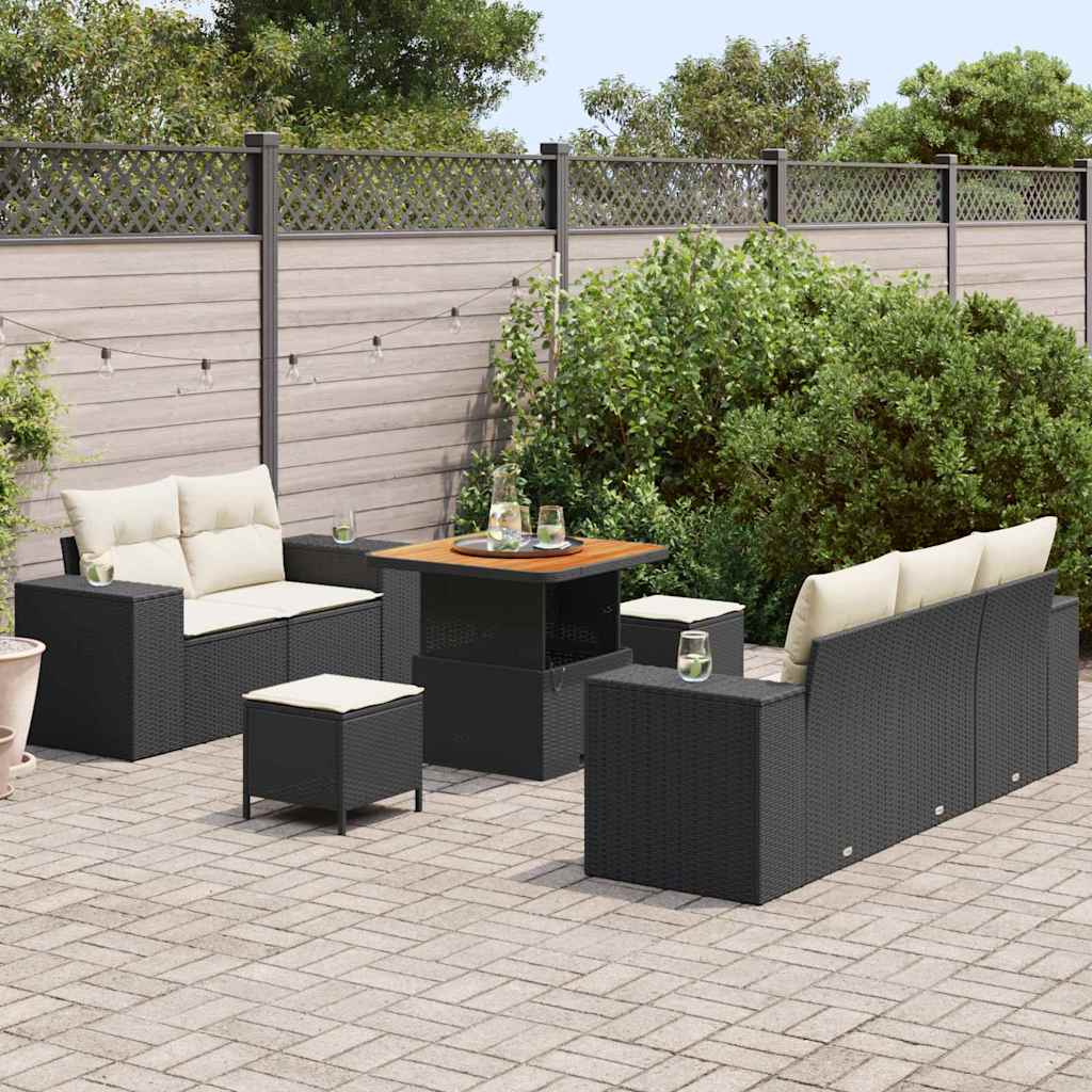 Set Divano da Giardino 8 pcs Nero polyrattan