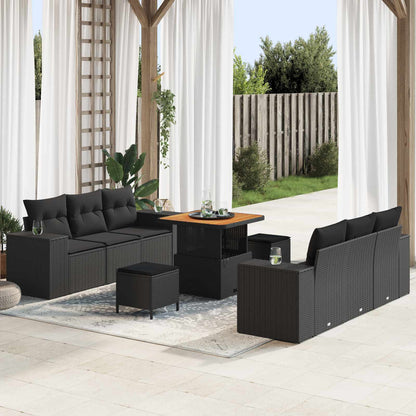 Set Divano da Giardino 9 pz Nero Poly Rattan | homemem39