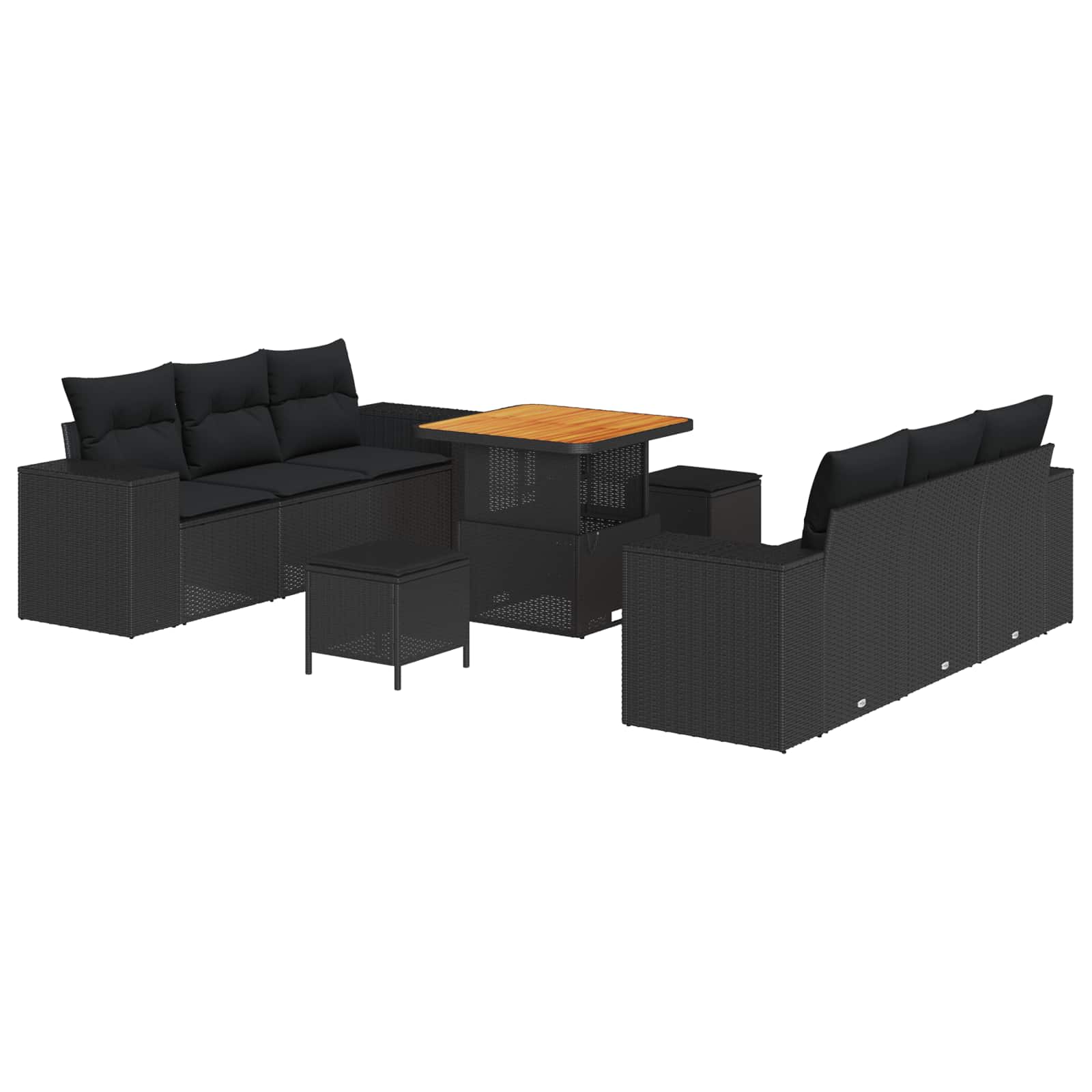 Set Divano da Giardino 9 pz Nero Poly Rattan | homemem39