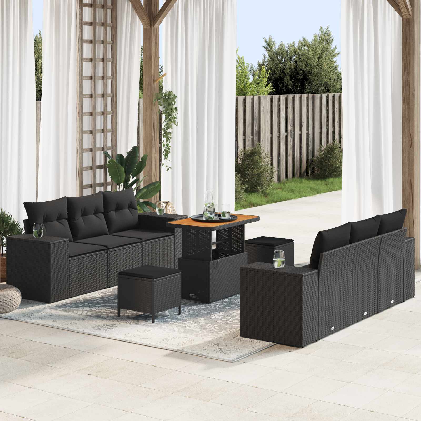 Set Divano da Giardino 9 pz Nero Poly Rattan | homemem39