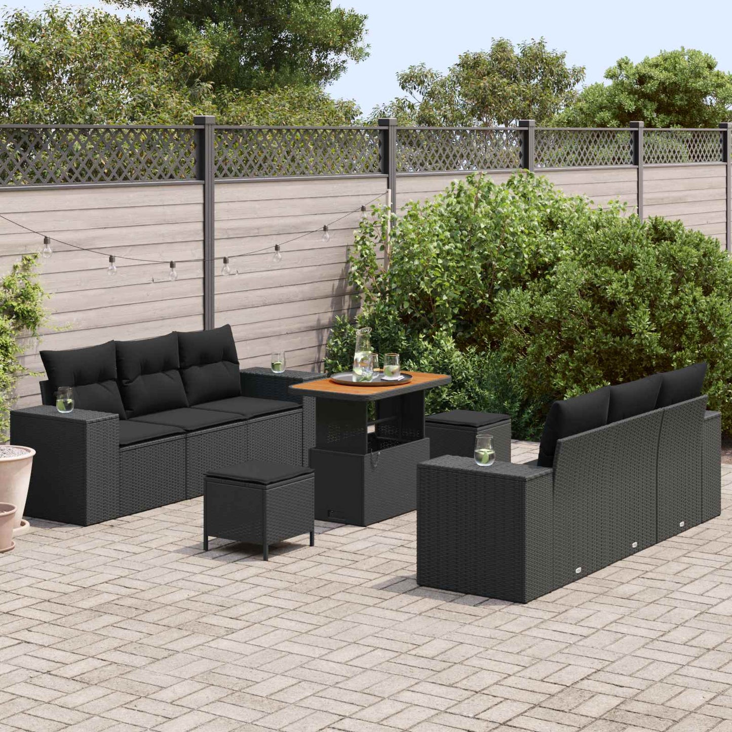 Set Divano da Giardino 9 pz Nero Poly Rattan | homemem39