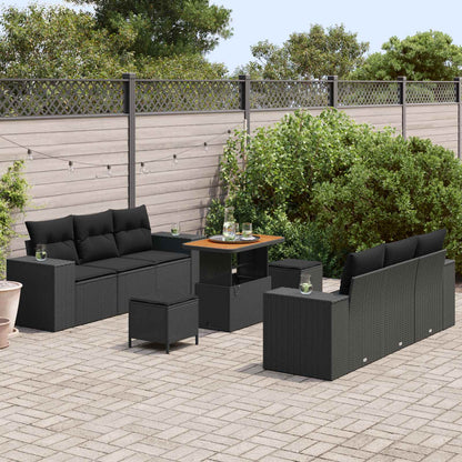 Set Divano da Giardino 9 pz Nero Poly Rattan | homemem39