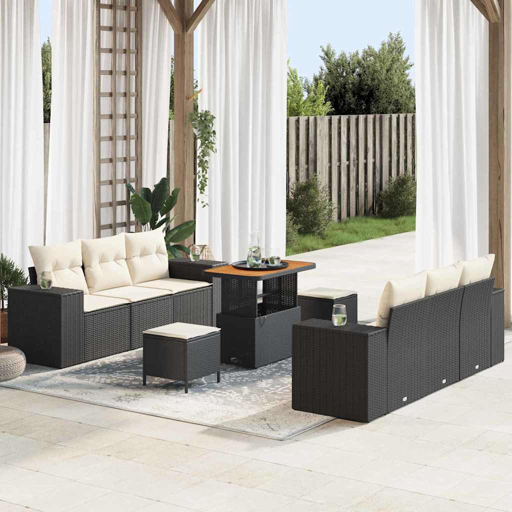 Set Divano da Giardino con archiviazione 9 pcs Nero Poly Rattan - homemem39