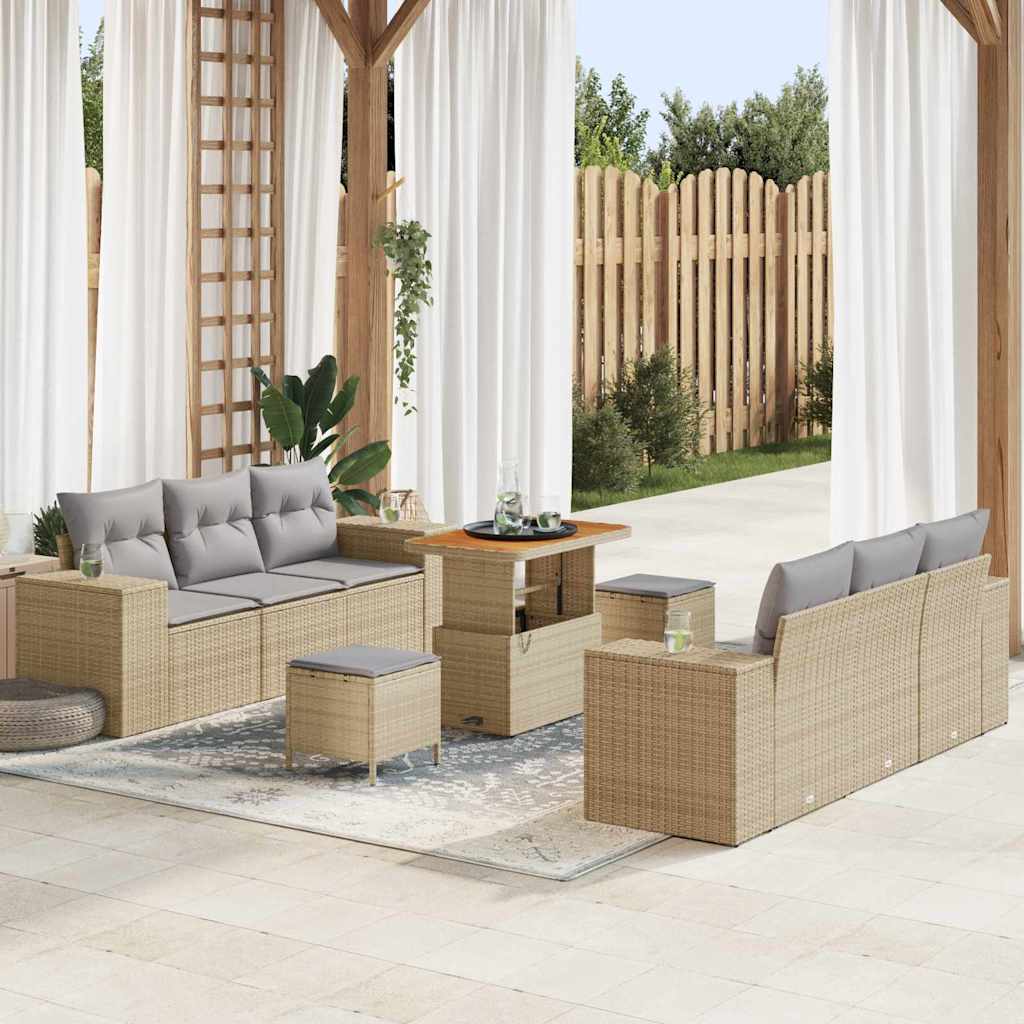 Set Divano da Giardino 9 pcs Beige Poly Rattan