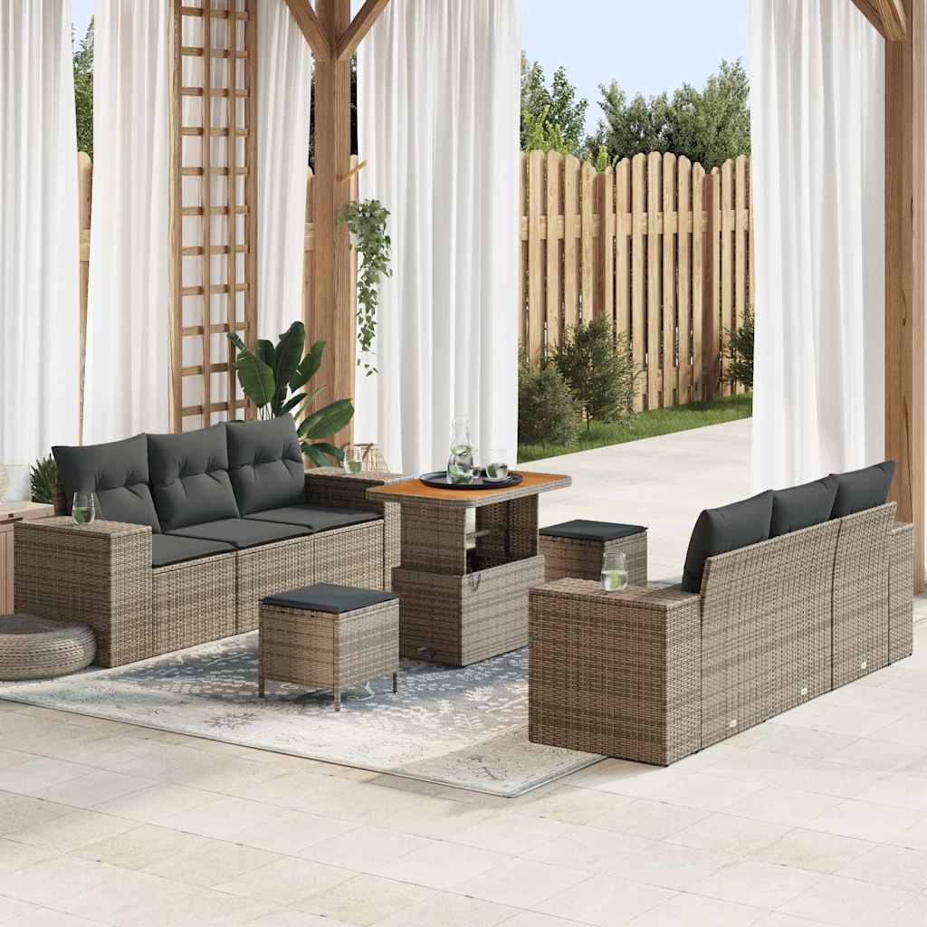 Set Divano da Giardino 9 pcs Grigio Poly Rattan - homemem39