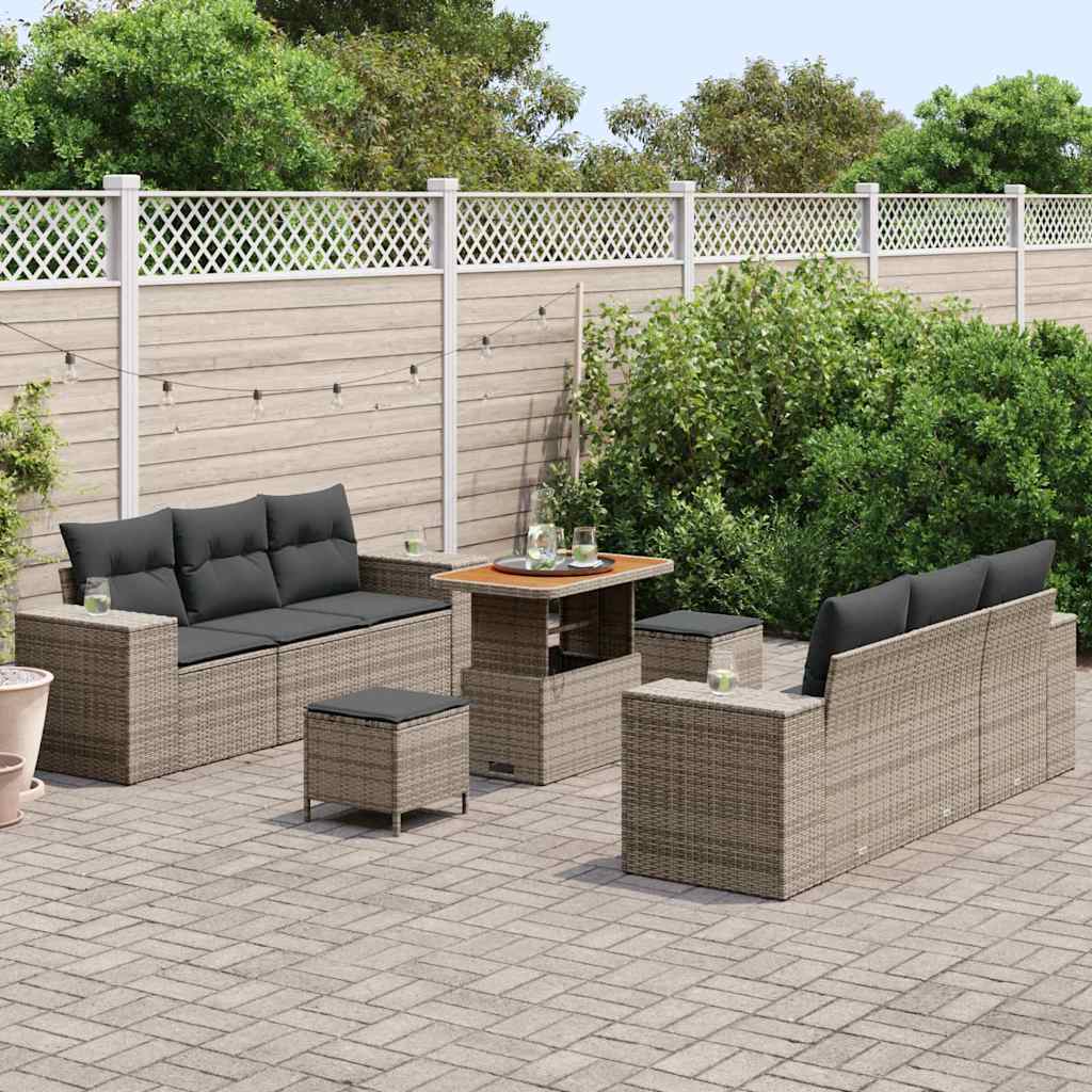 Set Divano da Giardino 9 pcs Grigio Poly Rattan