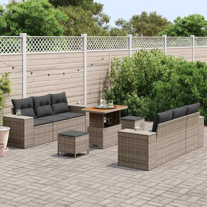 Set Divano da Giardino 9 pcs Grigio Poly Rattan