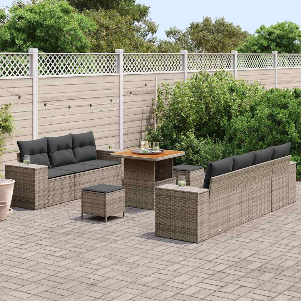 Set Divano da Giardino 10 pcs Grigio polyrattan | homemem39