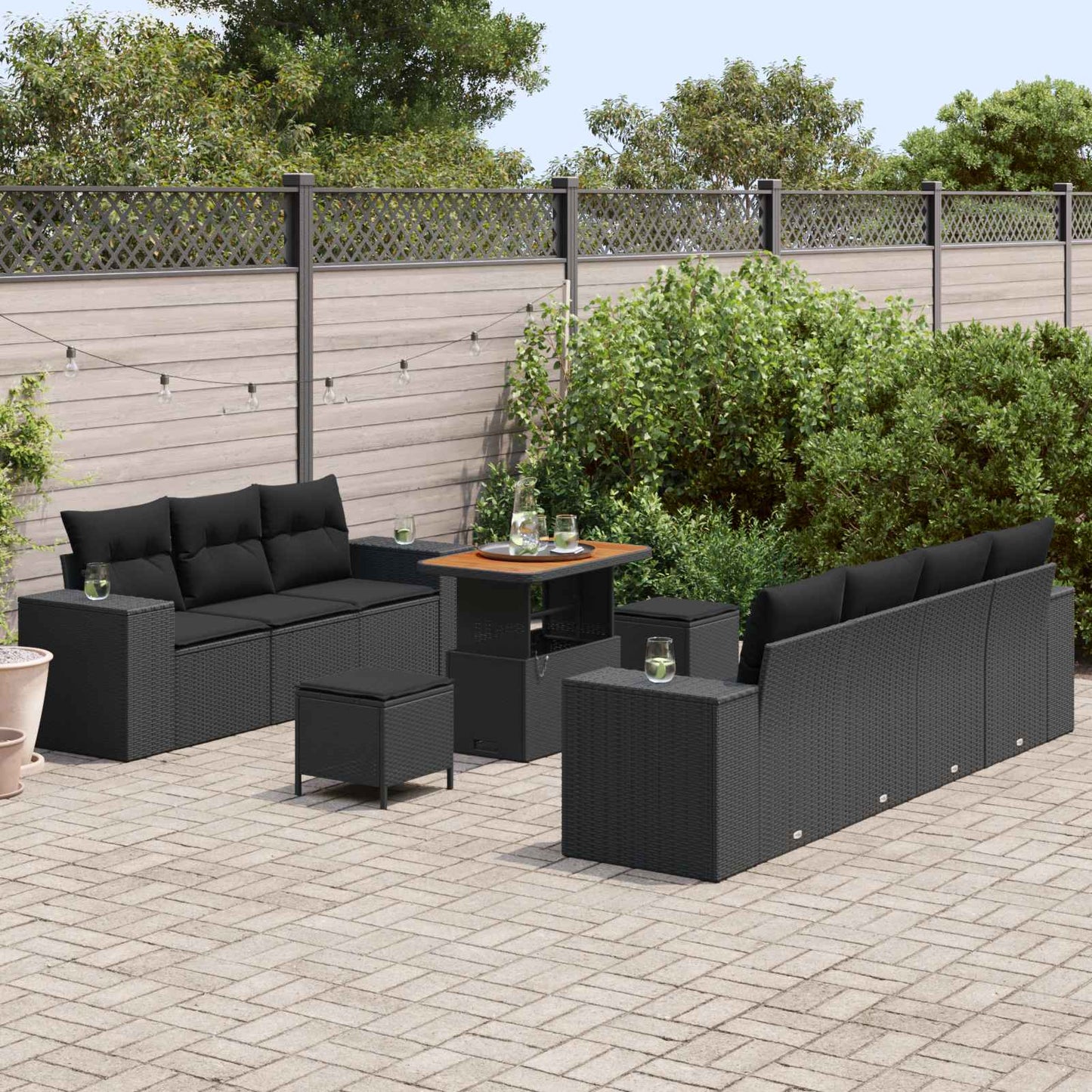 Set Divano da Giardino 10 pz Nero polyrattan | homemem39
