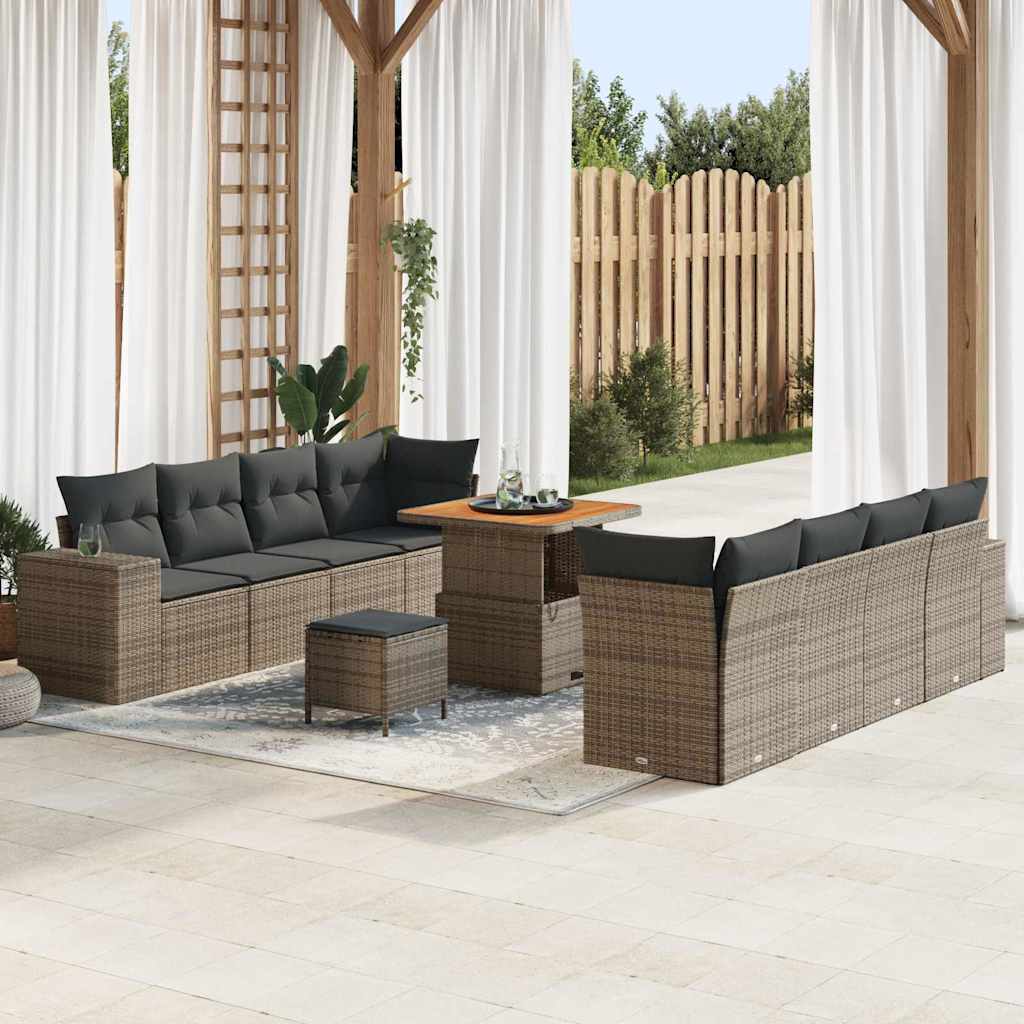 Set Divano da Giardino con cuscino 11 pcs Grigio polyrattan