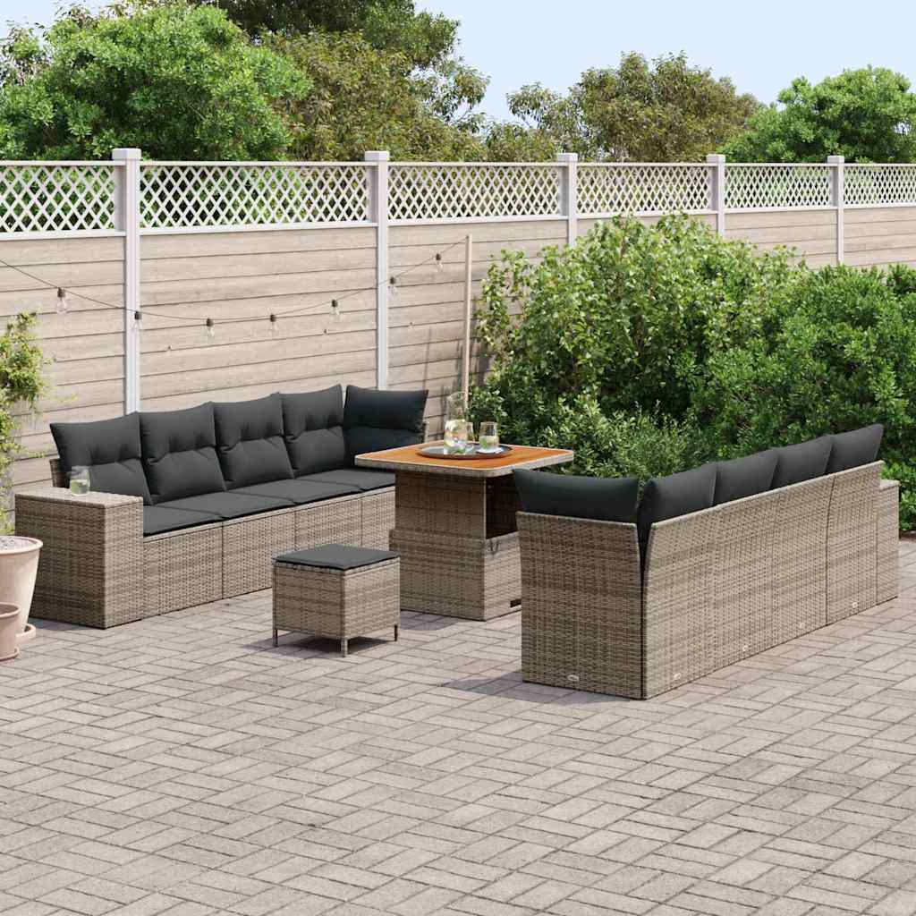 Set Divano da Giardino con cuscino 11 pcs Grigio polyrattan