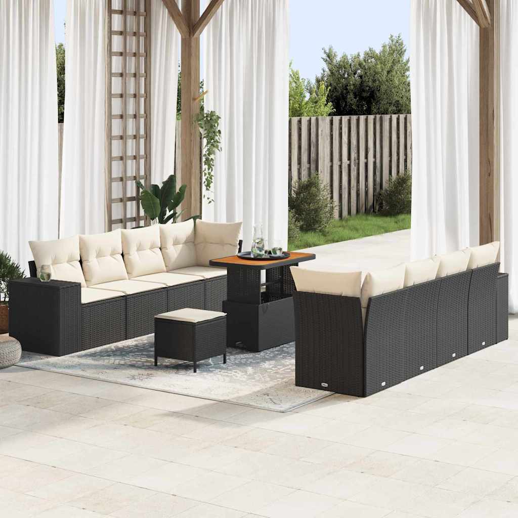 Set Divano da Giardino con cuscino 11 pcs Nero polyrattan