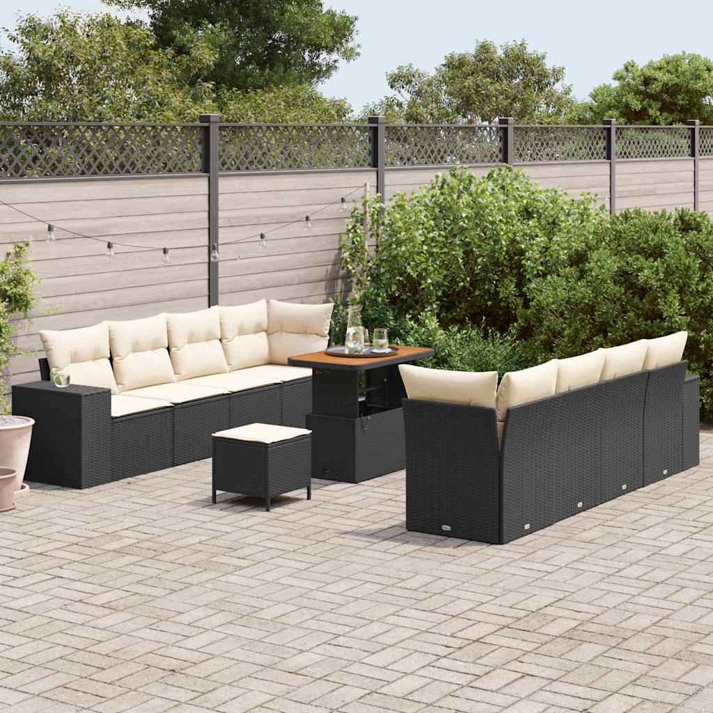 Set Divano da Giardino con cuscino 11 pcs Nero polyrattan