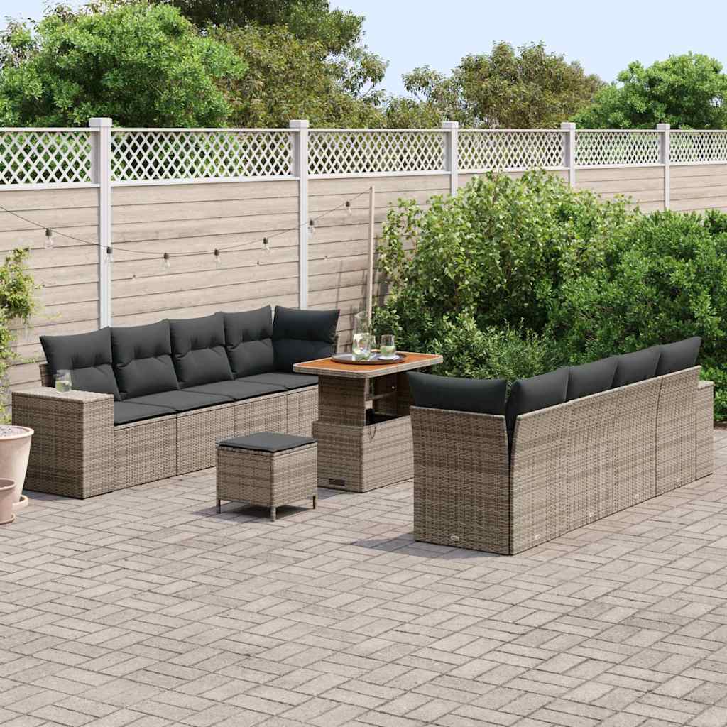 Set Divano da Giardino con cuscino 11 pcs Grigio polyrattan