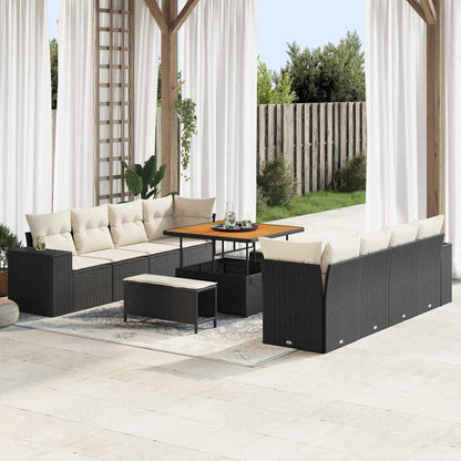 Set Divano da Giardino con cuscino 11 pcs Nero polyrattan