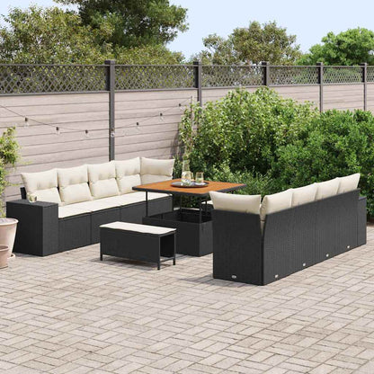 Set Divano da Giardino con cuscino 11 pcs Nero polyrattan