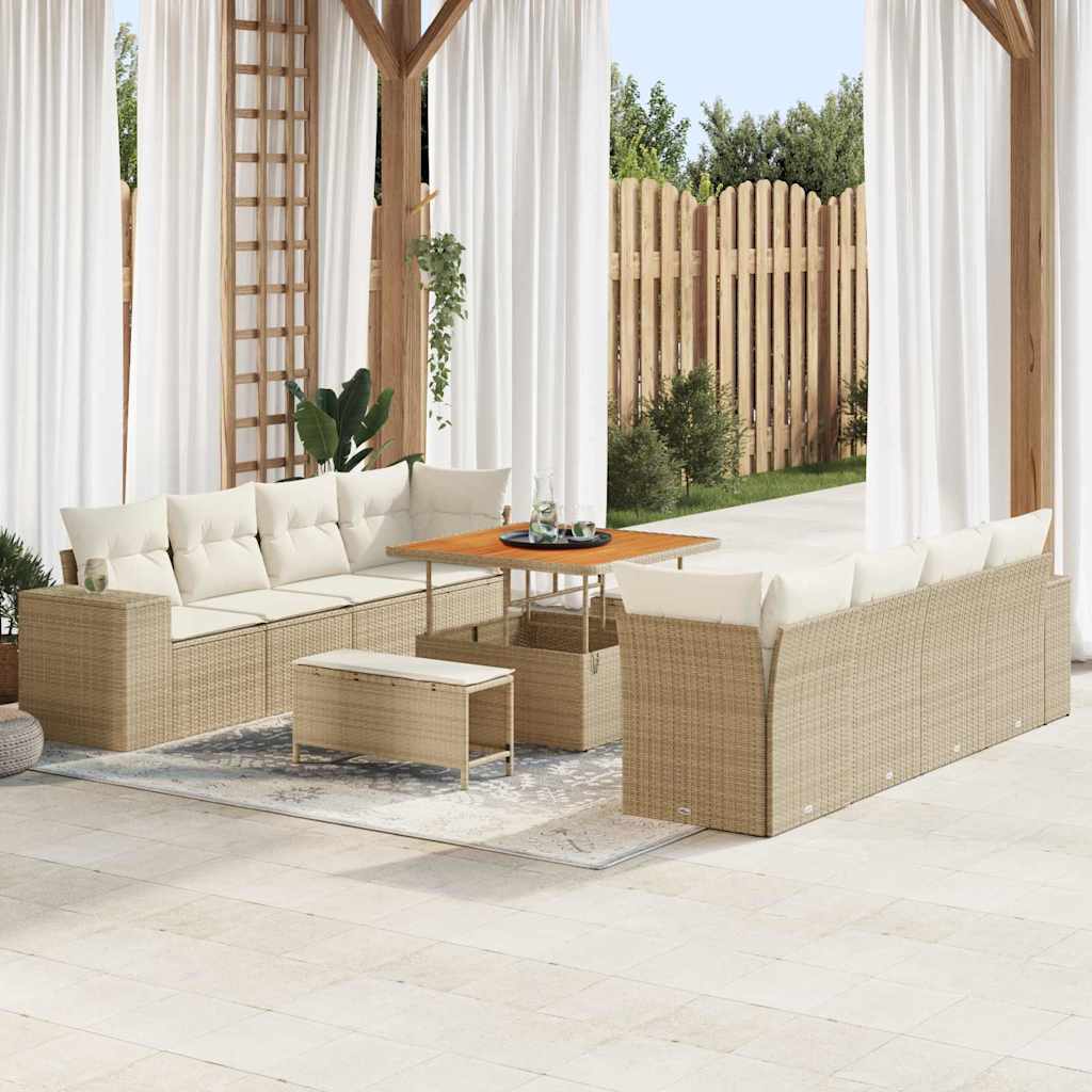 Set Divano da Giardino con cuscino 11 pcs Beige polyrattan