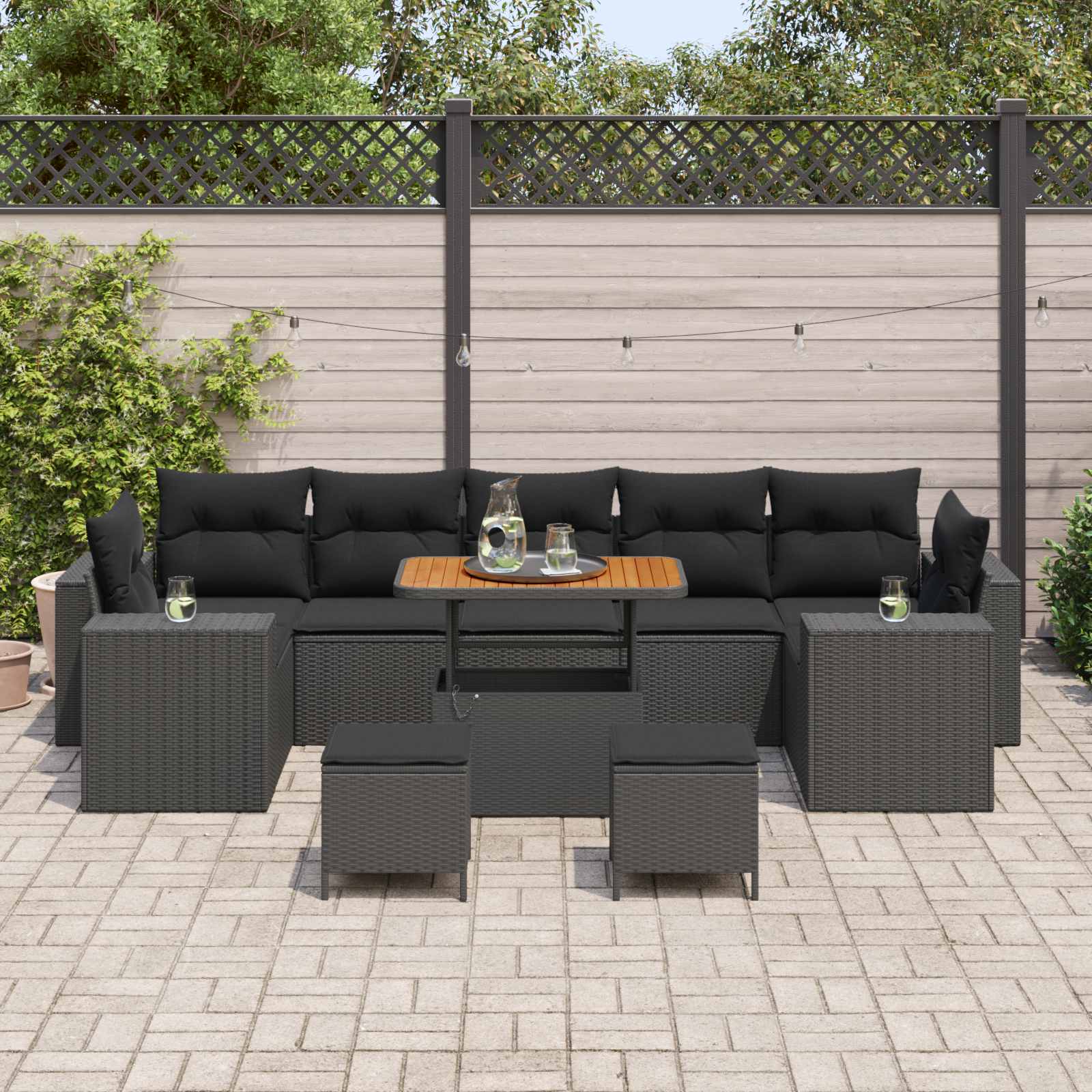 Set Divano da Giardino 10 pcs Nero polyrattan | homemem39