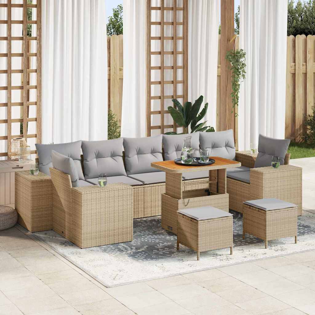 Set Divano da Giardino con cuscino 10 pcs Beige polyrattan | homemem39