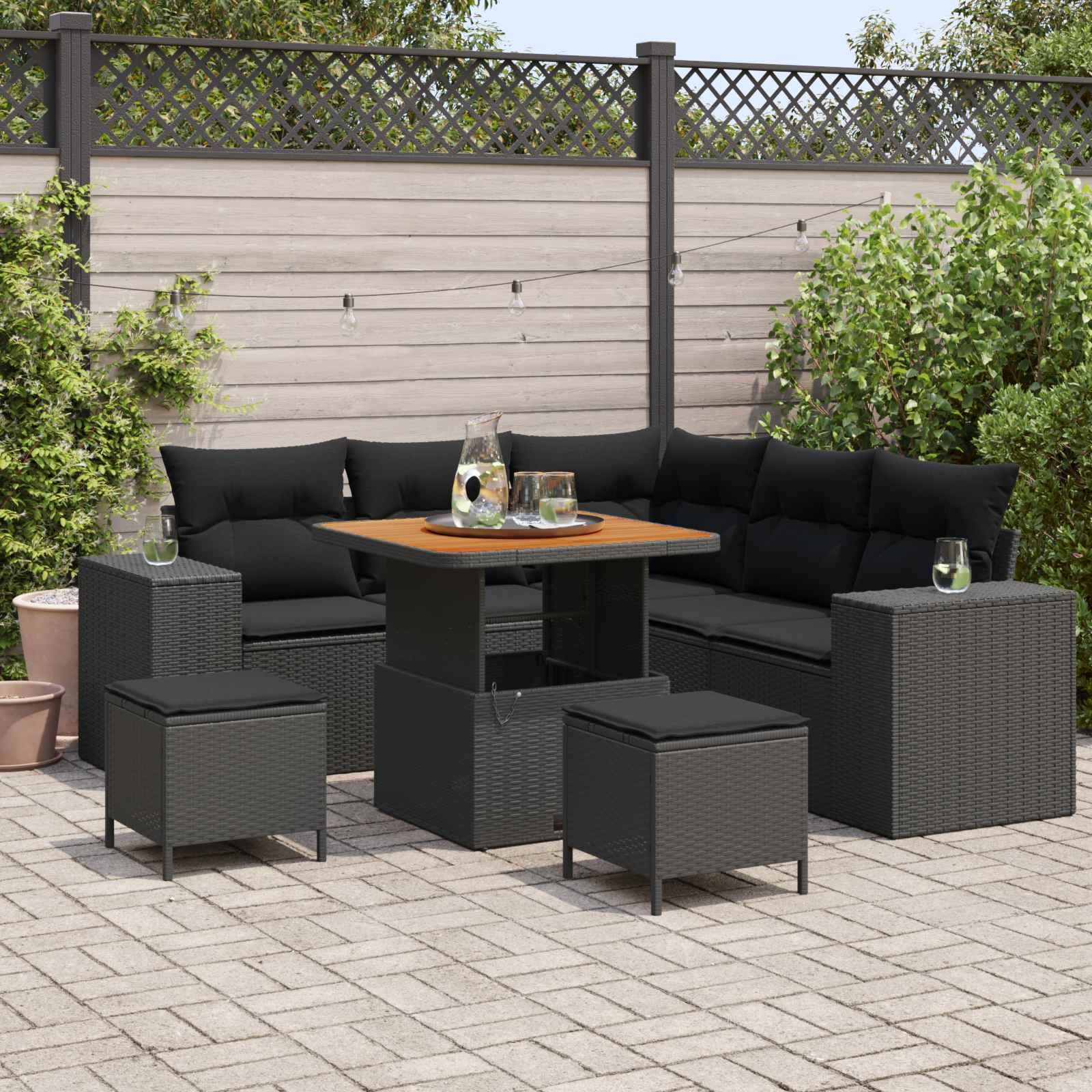 Set Divano da Giardino 8 pz Nero polyrattan | homemem39