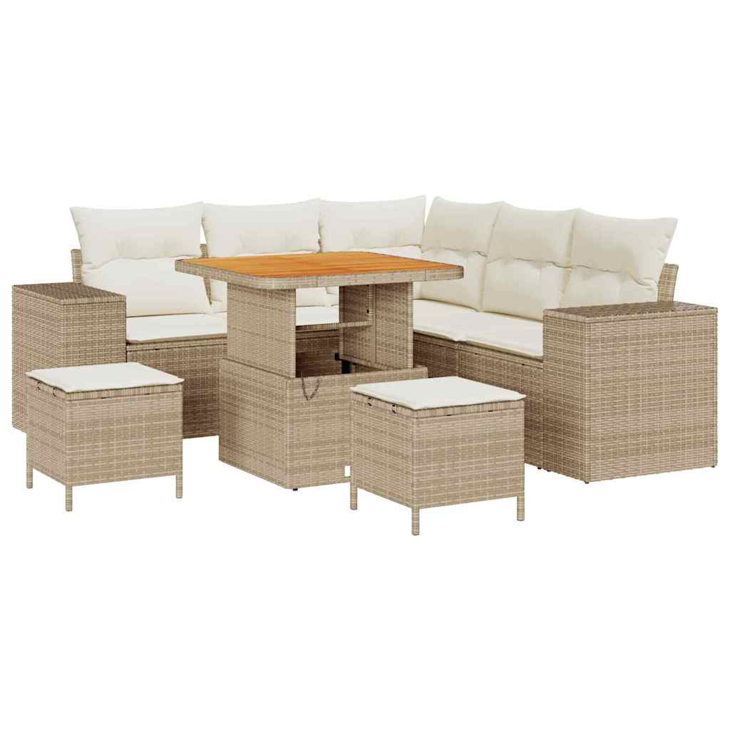 Set Divano da Giardino con cuscino 8 pcs Beige polyrattan