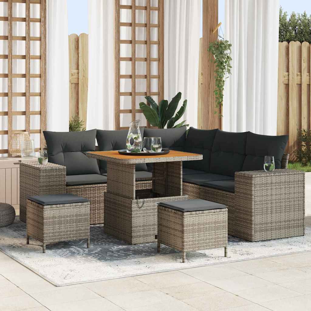 Set Divano da Giardino con cuscino 8 pcs Grigio polyrattan