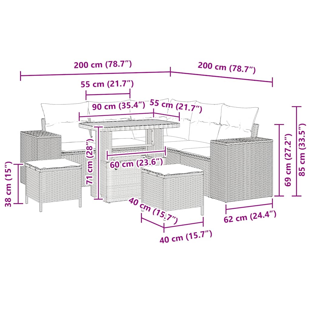 Set Divano da Giardino 8 pcs Grigio polyrattan - homemem39