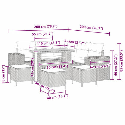 Set Divano da Giardino 9 pcs Beige polyrattan - homemem39