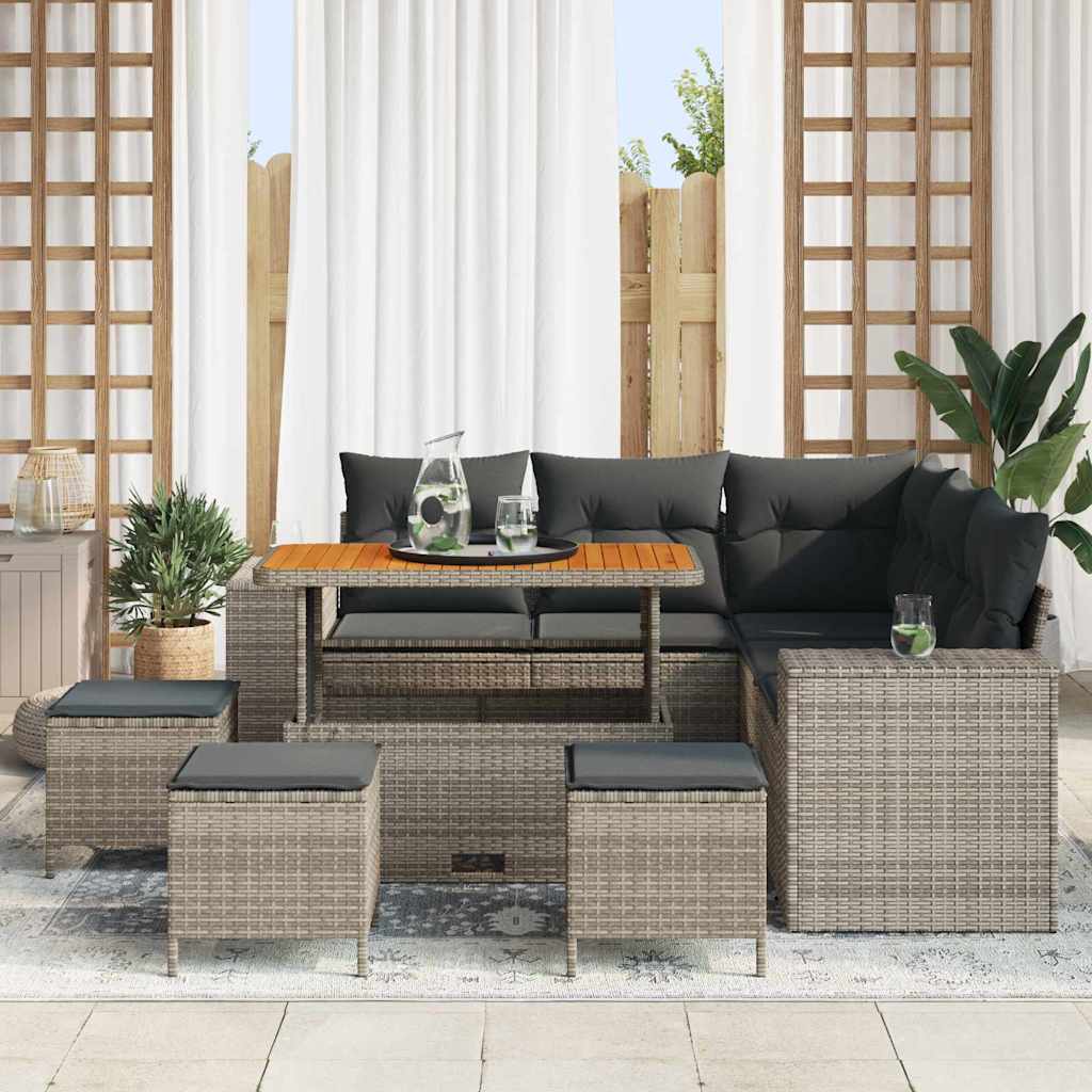 Set Divano da Giardino con cuscino 9 pcs Grigio polyrattan | homemem39