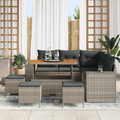 Set Divano da Giardino con cuscino 9 pcs Grigio polyrattan | homemem39