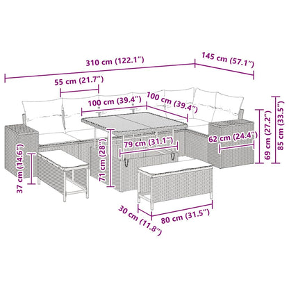 Set Divano da Giardino 9 pcs Beige polyrattan - homemem39