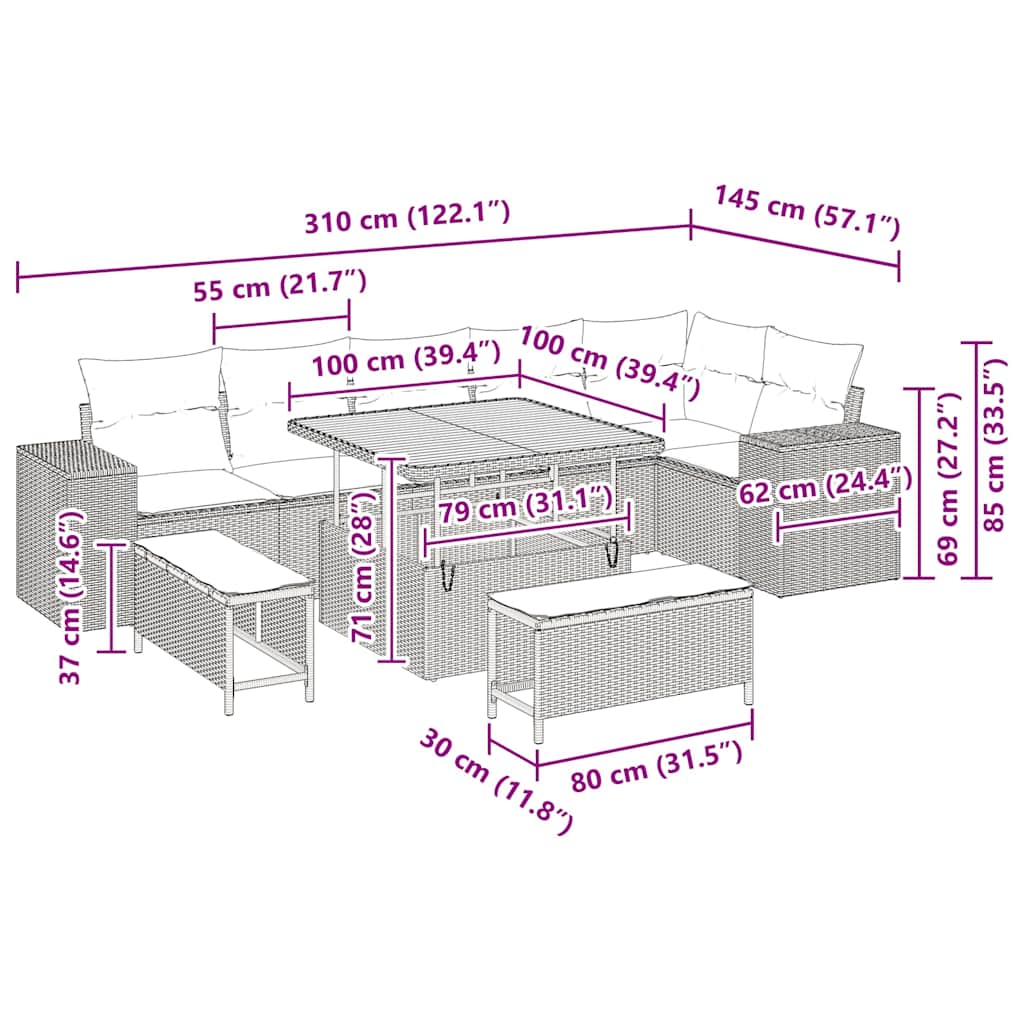 Set Divano da Giardino 9 pcs Grigio polyrattan - homemem39