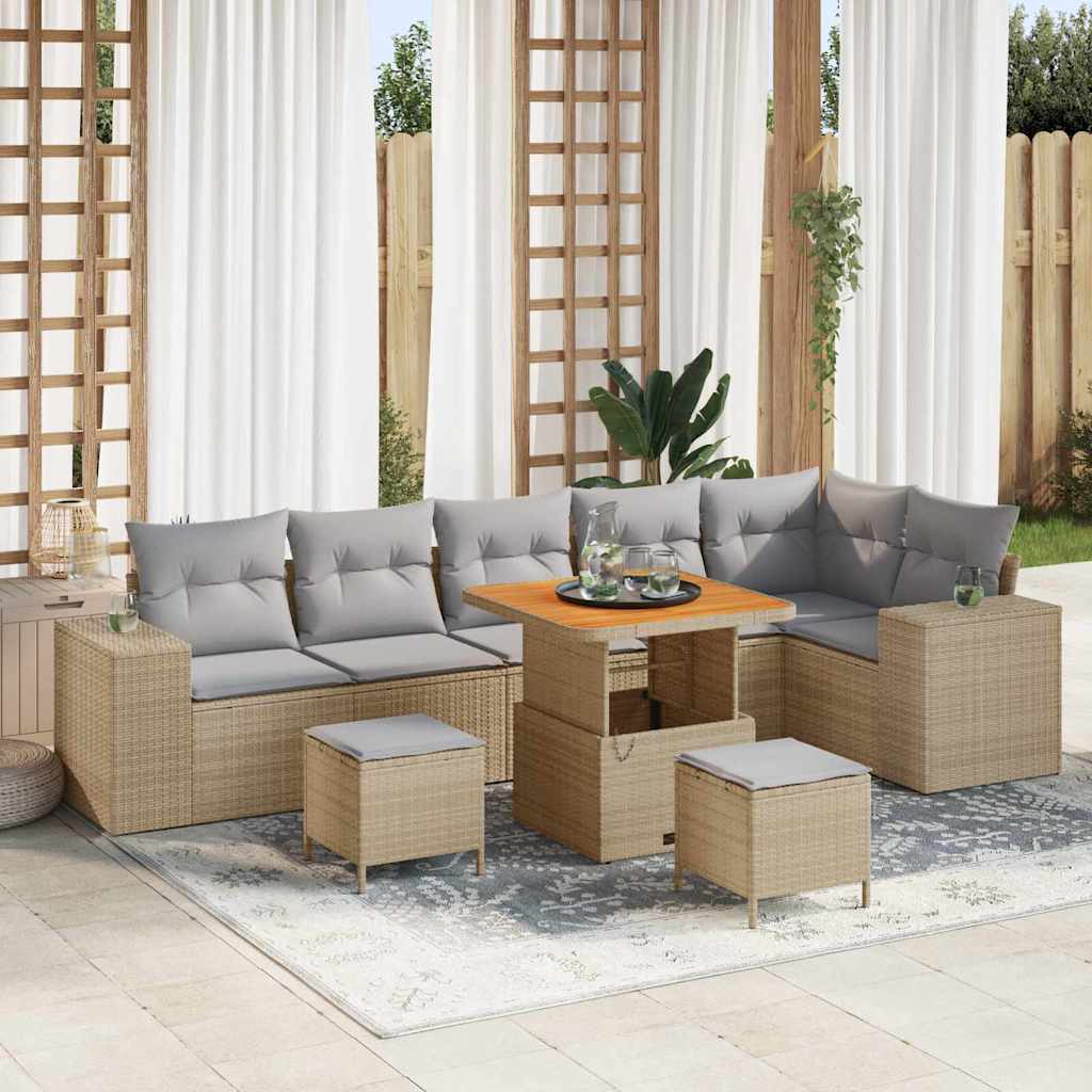 Set Divano da Giardino 9 pcs Beige polyrattan - homemem39