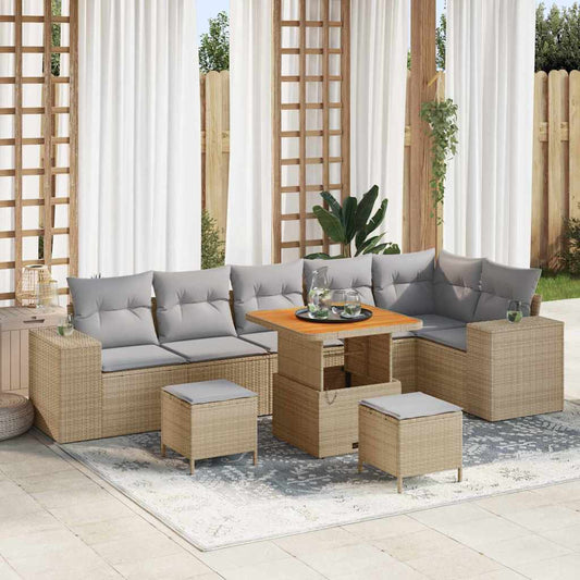 Set Divano da Giardino 9 pcs Beige polyrattan - homemem39