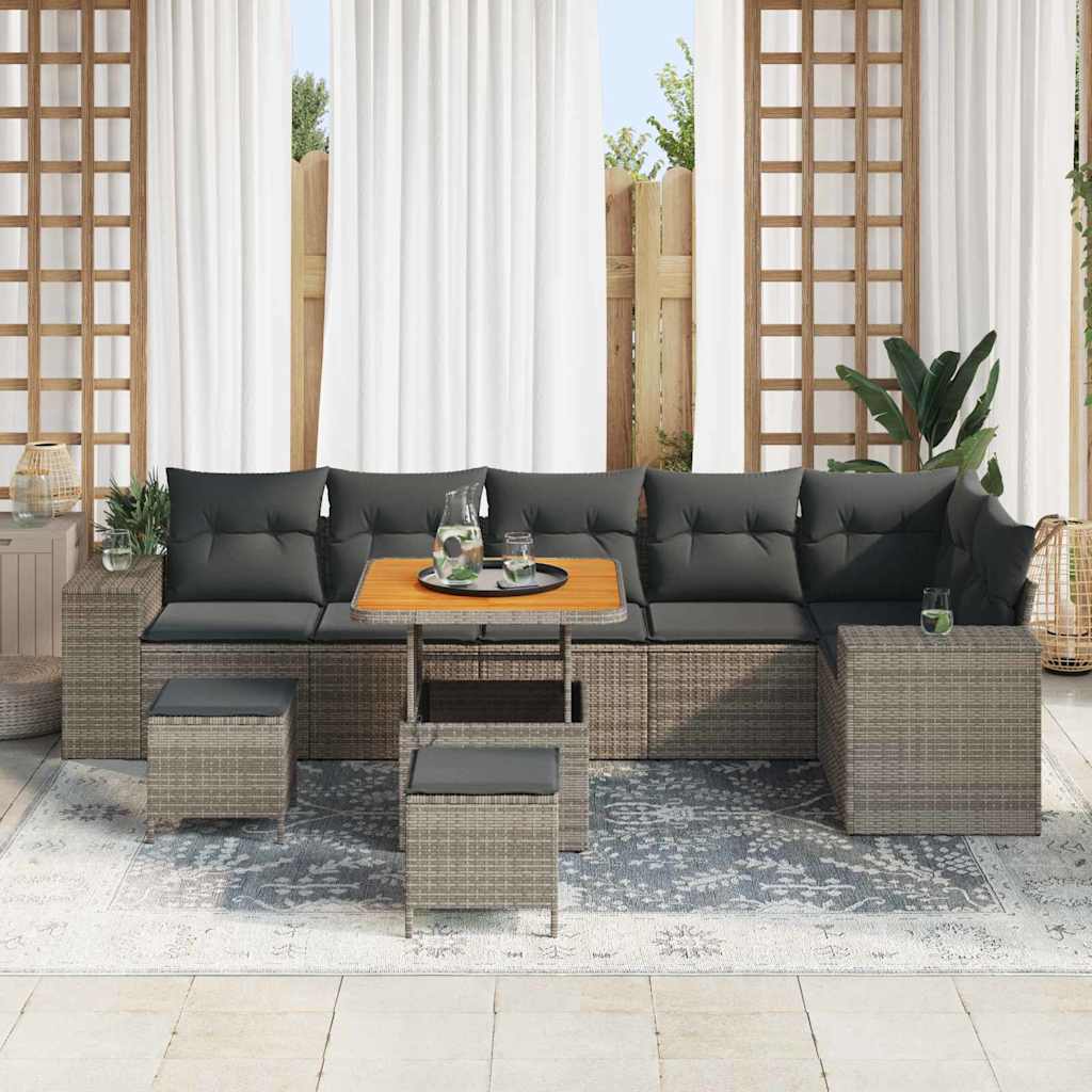 Set Divano da Giardino con cuscino 9 pcs Grigio polyrattan