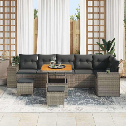 Set Divano da Giardino con cuscino 9 pcs Grigio polyrattan