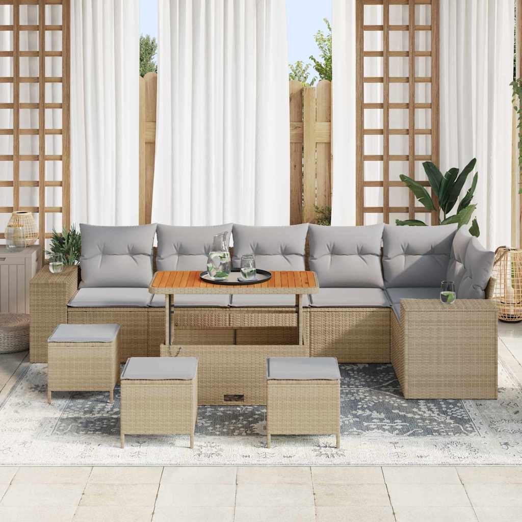 Set Divano da Giardino 10 pcs Beige polyrattan