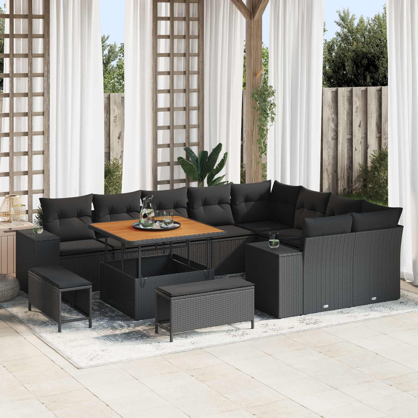Set Divano da Giardino 12 pz Nero polyrattan | homemem39