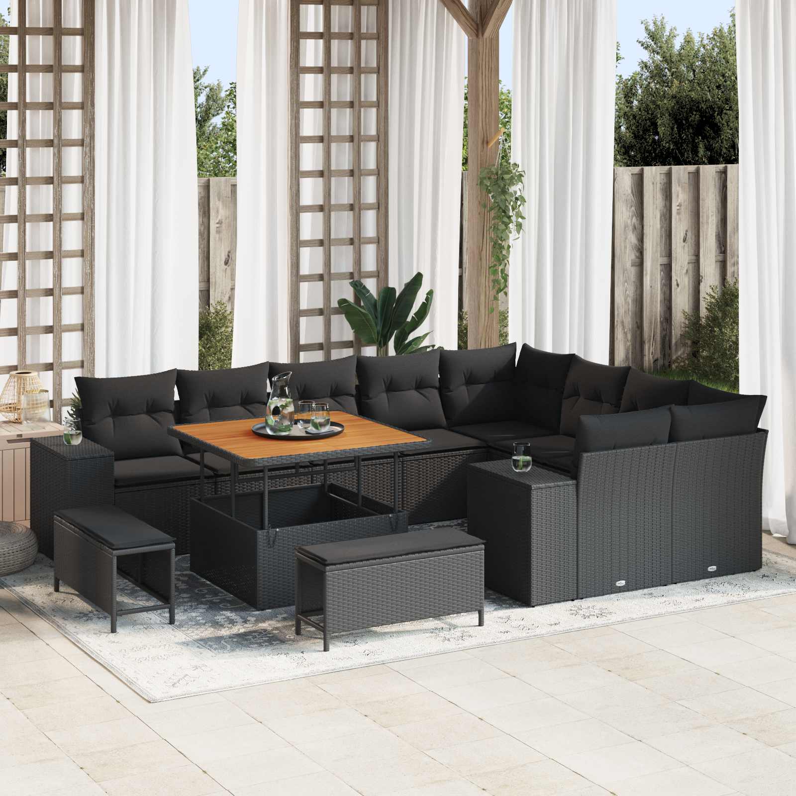 Set Divano da Giardino 12 pz Nero polyrattan | homemem39
