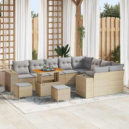 Set Divano da Giardino con cuscino 12 pcs Beige polyrattan