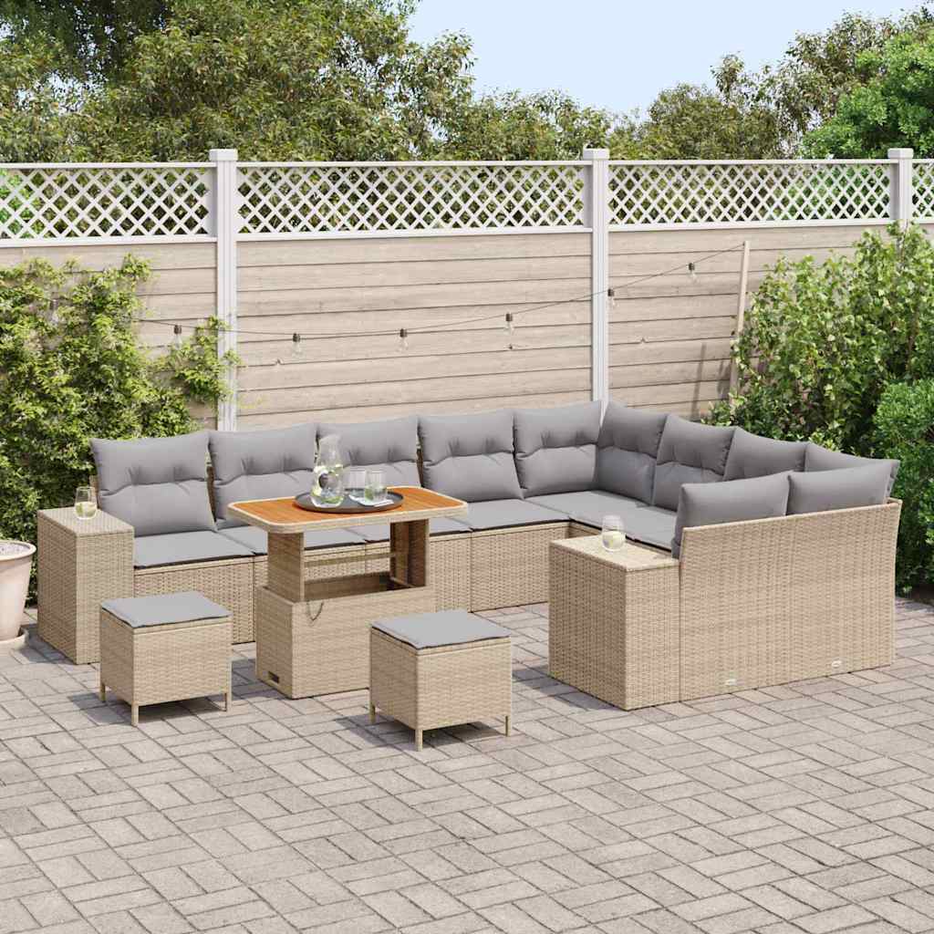Set Divano da Giardino con cuscino 12 pcs Beige polyrattan