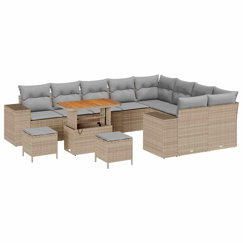 Set Divano da Giardino con cuscino 12 pcs Beige polyrattan