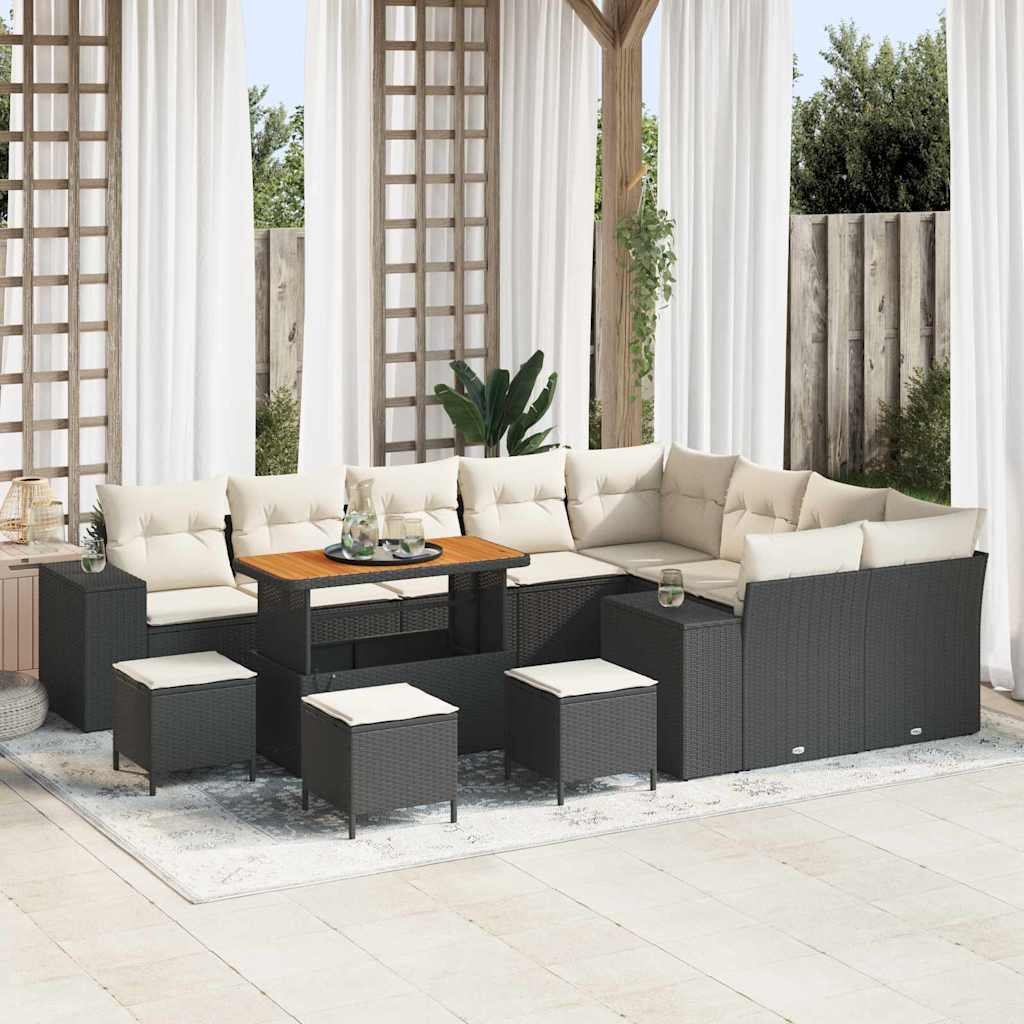 Set Divano da Giardino con cuscino 13 pcs Nero polyrattan