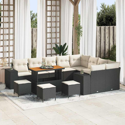 Set Divano da Giardino con cuscino 13 pcs Nero polyrattan