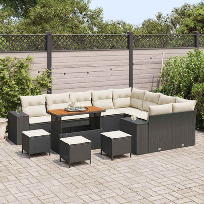 Set Divano da Giardino con cuscino 13 pcs Nero polyrattan