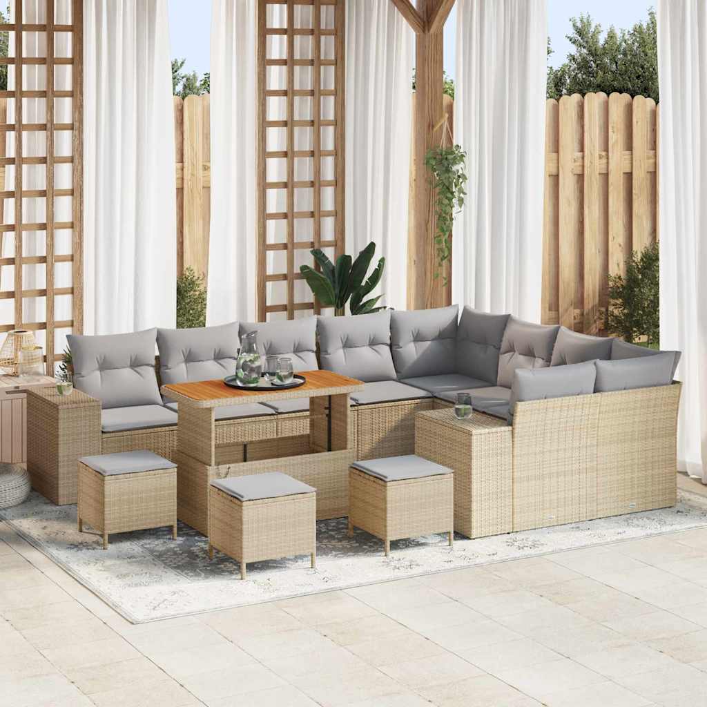 Set Divano da Giardino con cuscino 13 pcs Beige polyrattan