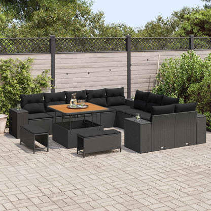 Set Divano da Giardino con cuscino 13 pcs Nero polyrattan