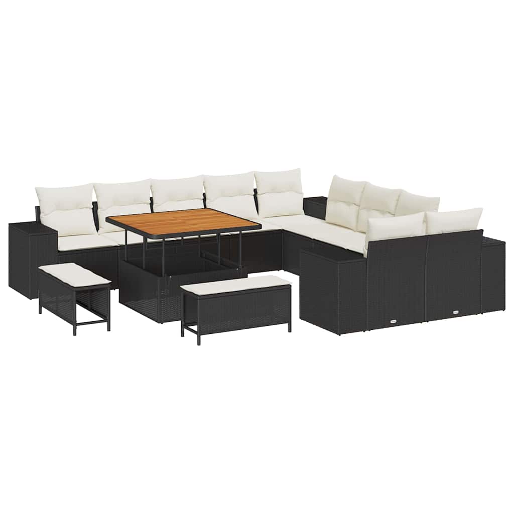 Set Divano da Giardino con cuscino 13 pcs Nero polyrattan